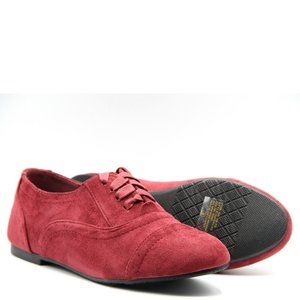 Women Fashion Lace Up 4 Hole Suede Oxford Shoes Flat Heels Wine